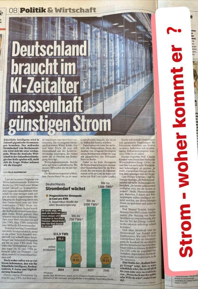 Woher kommt der Strom für unsere KI-Center in Deutschland?